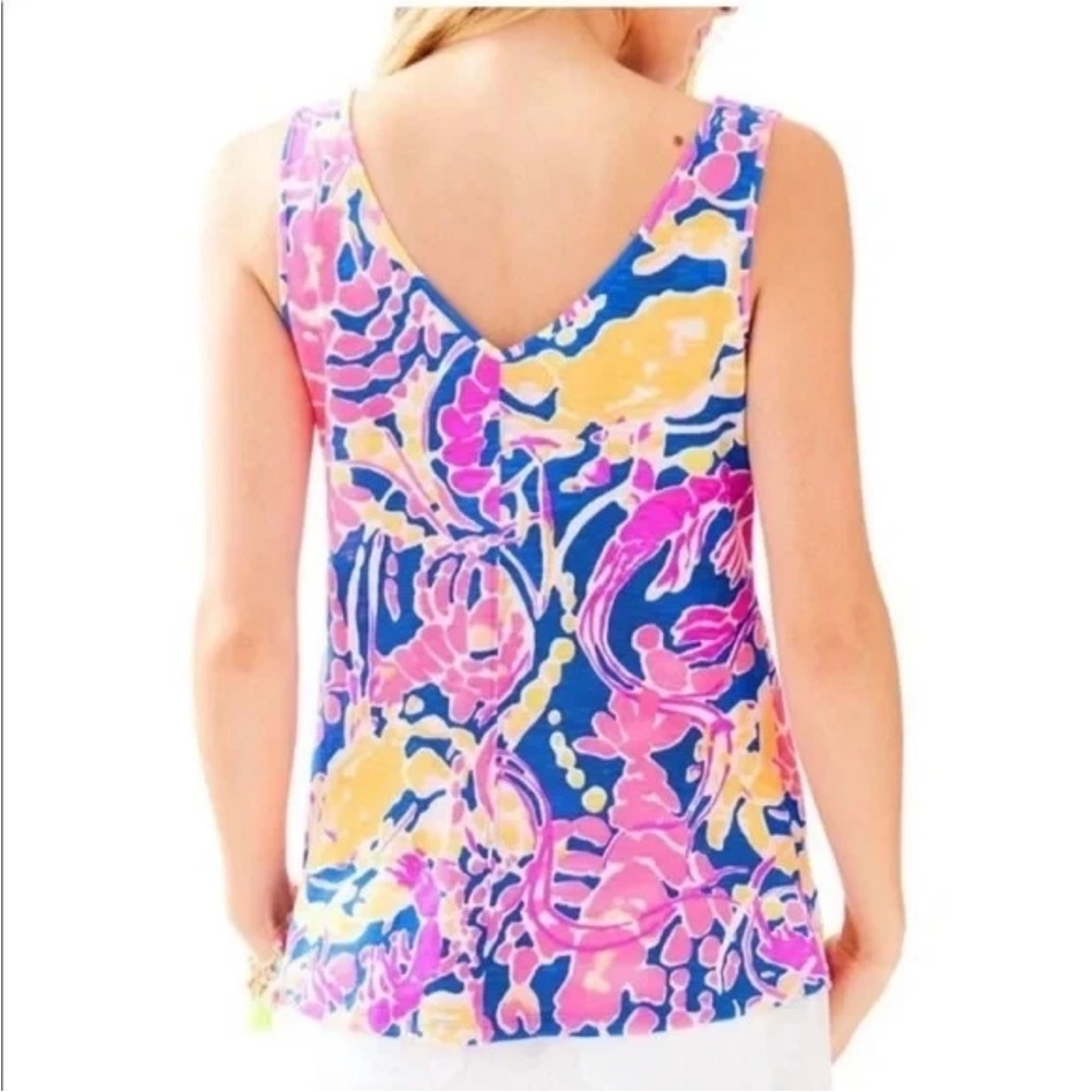Lilly Pulitzer Gigi V-Neck Tank Top Brilliant Blue Catch & Release Women's S - Picture 2 of 11